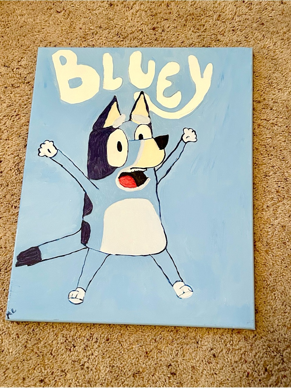 Bluey Wall Art Canvas - Light Blue Dog Illustration